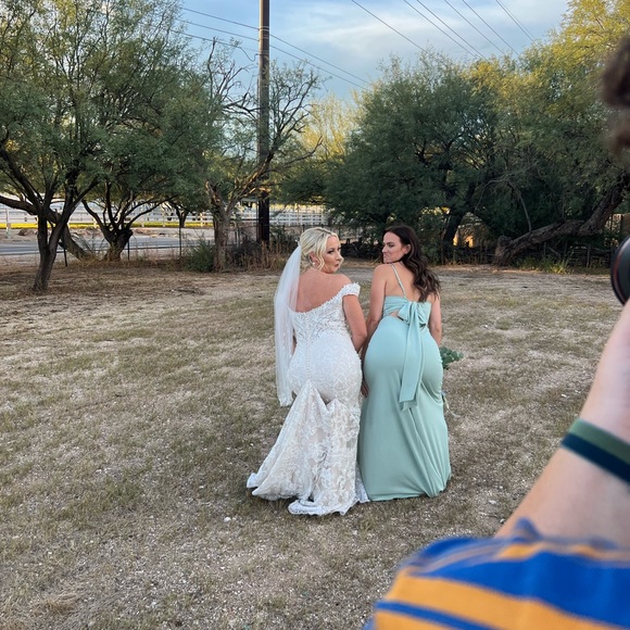 Birds grey sage green tie back bridesmaid dress - Picture 4 of 7